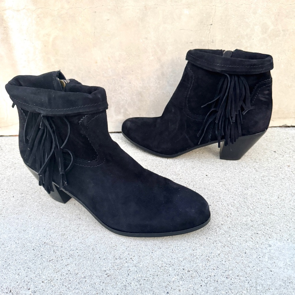 Sam Edelman Louie Ankle BOOTS black suede Fringe Bootie Boot new 13 western zip - Picture 5 of 12